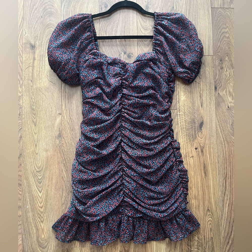 NEW Étophe studios brand floral ruched floral cherry print mini dress